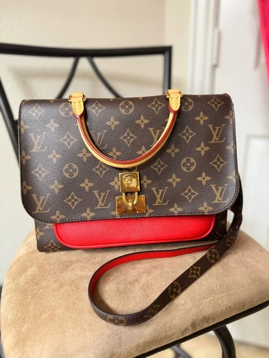 Louis Vuitton Brown Monogram Satchel with Red Accent and Gold Hardware - Picture 2 of 7
